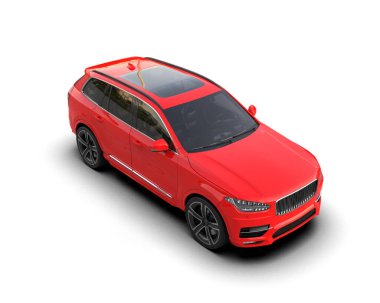 Kırmızı arka planda 3 boyutlu kırmızı bir araba canlandırması