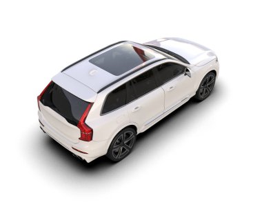 Beyaz beyaz arka planı olan beyaz lüks araba ailesi, 3 boyutlu resimli, 3 boyutlu.