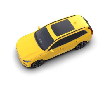 Sarı modern araba beyaz arka planda izole edilmiş. 3d illüstrasyon