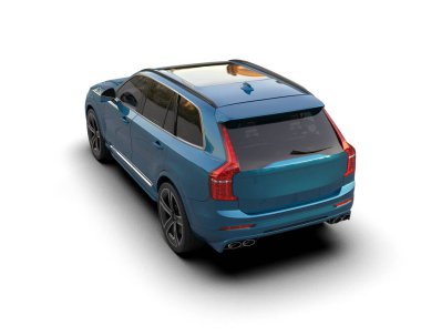 Lüks lüks mavi aile arazi aracı beyaz arka planda izole edilmiş. 3 boyutlu.