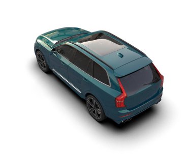 Beyaz arka planda bir araba. 3d oluşturma