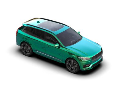 Modern yeşil şehir arabası - ön manzara. 3d illüstrasyon