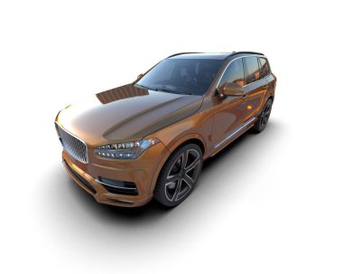 Arka planda lüks bir araba var. 3D görüntüleme - illüstrasyon