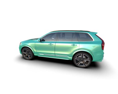 Beyaz arka planda lüks lüks bir araba, 3 boyutlu.