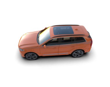 Modern kompakt araba. 3 boyutlu illüstrasyon. Boş bir gövdeye ve küçük şehir arkaplanına sahip araba.