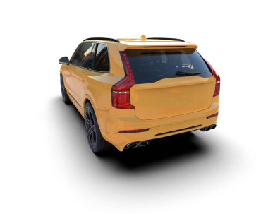 Beyaz arka planda sarı lüks SUV izole edilmiş. 3d oluşturma.