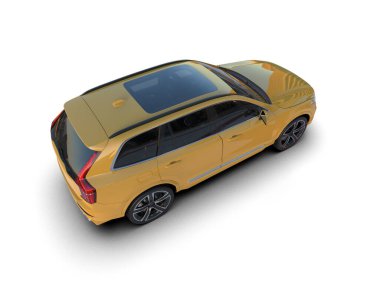 Sarı lüks araba beyazda izole edilmiş.