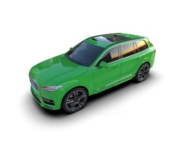 Beyaz arka planda, lüks, genel araba konseptinin 3 boyutlu çizimi