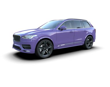 Beyaz arka planda gölgesi olan modern bir araba. 3d oluşturma