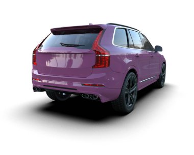 Gri arka planda mor bir arazi aracı. 3d oluşturma