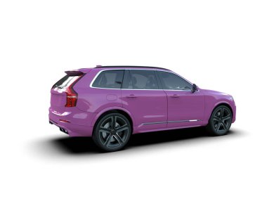 Lüks pembe, beyaz arka planı olan modern bir cip. 3d oluşturma