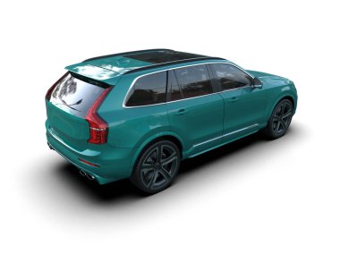 Arka planda lüks bir araba var. 3D görüntüleme - illüstrasyon