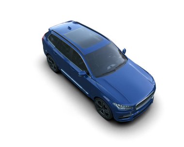 Modern mavi araba beyaz arka planda izole edilmiş. araba - 3D görüntüleme