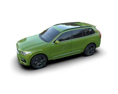 Yeşil cip arabası. Beyaz arkaplanda 3 boyutlu resimleme izole edildi