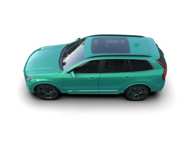 Beyaz arka planda mavi lüks aile arabası..