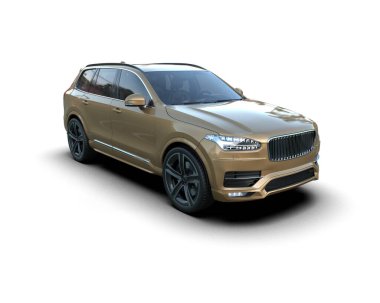 Modern lüks araba beyaz bir araçta izole edilmiş. 3 Boyutlu Hazırlama