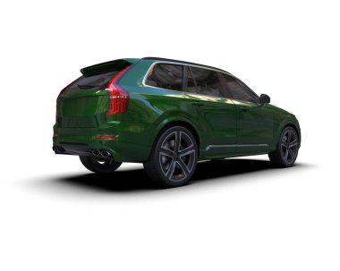 Arka planda lüks bir araba var. 3D görüntüleme - illüstrasyon