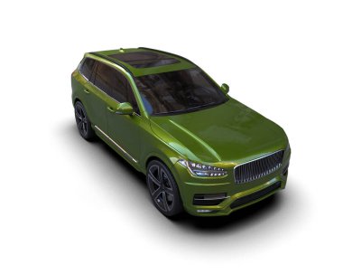 Lüks yeşil araba beyaz arka planda izole edilmiş. 3d illüstrasyon