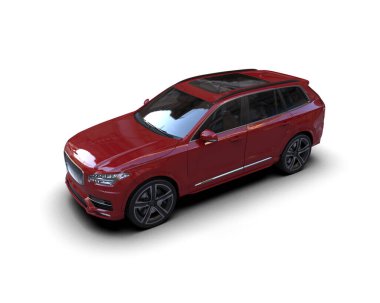 Kırmızı lüks spor arazi aracı beyaz arka planda izole edilmiş. 3d oluşturma