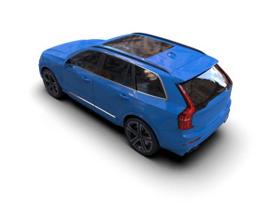 modern mavi araba beyaz arkaplanda izole edildi.