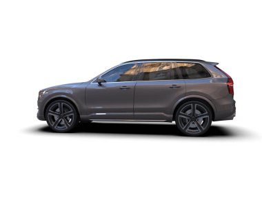 Beyaz arka planda lüks bir SUV arabası. 3 boyutlu.