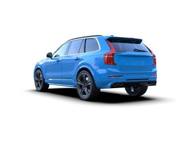 Beyaz arka planda mavi, modern bir cip. 3d oluşturma.