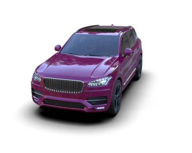 Pembe modern spor araba - ön manzara. Beyaz arka planda izole edilmiş. 3d oluşturma.