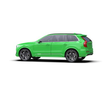 beyaz arkaplanda modern yeşil SUv 3D render