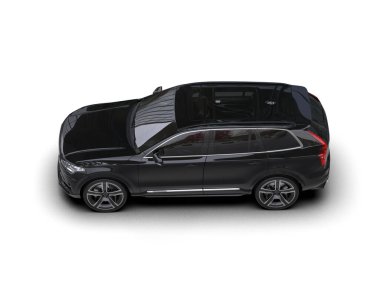 Modern lüks siyah aile arabası, beyaz arka tarafta.