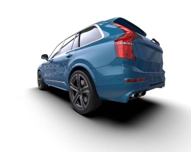 Mavi lüks cip. Siyah kuyruklu araba. Beyaz arka planda izole edilmiş. 3d oluşturma