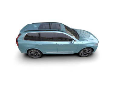 Beyaz arka planda mavi lüks bir araba. 3d oluşturma