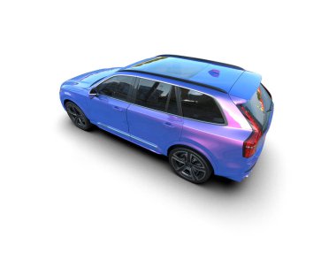 Mavi renkli araba gri arka planda izole edilmiş. 3 Boyutlu Hazırlama.