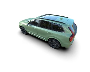 Beyaz arka planda bir araba. 3d oluşturma.