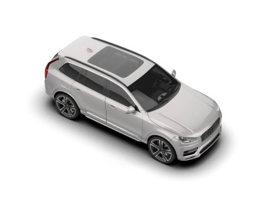 Beyaz araba arka planda izole edilmiş. 3D görüntüleme - illüstrasyon