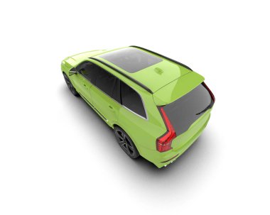 Beyaz arkaplanda yeşil bir arabanın 3 boyutlu görüntüsü