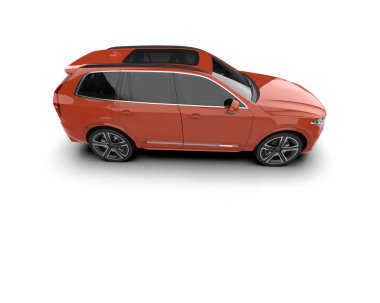beyaz arka planda kırmızı modern SUv 3D görüntüleme