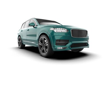 Arka planda izole edilmiş gerçekçi bir SUV aracı. 3D görüntüleme - illüstrasyon