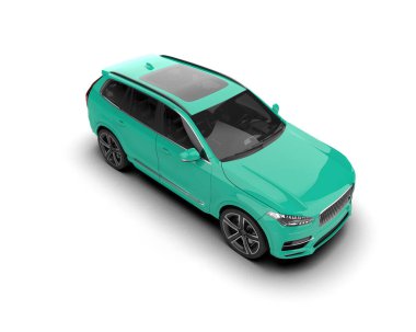 Mavi araba beyazda izole edilmiş. 3d oluşturma