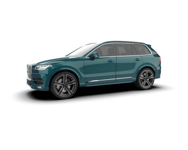 Beyaz arka planda modern bir araba. 3d oluşturma