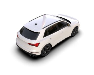 Siyah arka planda beyaz araba. 3d oluşturma