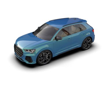 Modern mavi şehir arabası tasarımın için bir araba 3 boyutlu resimleme