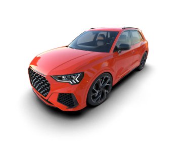 Beyaz arka planda modern bir araba. 3d oluşturma