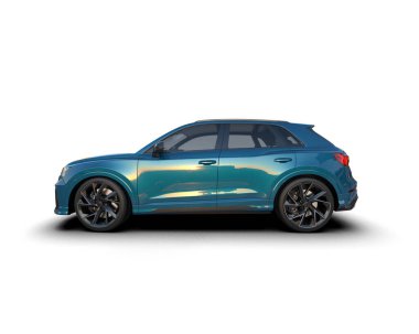 Mavi araba beyaz arka planda izole edilmiş.