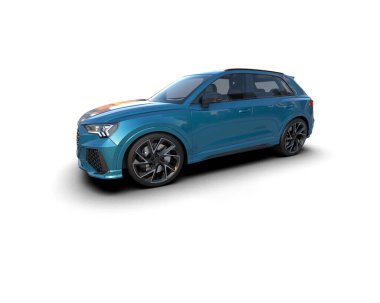 Beyaz arka planda modern mavi araba. 3d oluşturma.