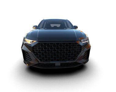 Çevresel bir stüdyoda markasız bir SUV 'un 3 boyutlu çizimi.