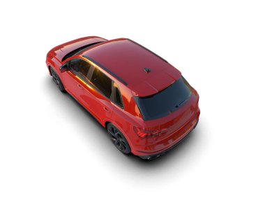 Beyaz arka planda modern kırmızı araba. 3d oluşturma.