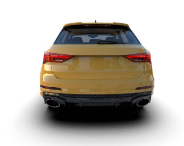 Sarı araba yan görünümü beyaz arkaplanda izole edildi