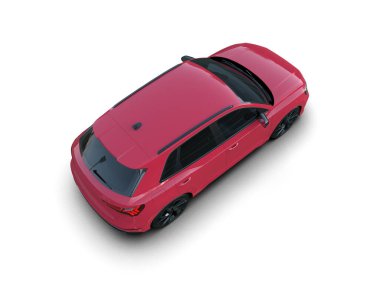 kırmızı modern araba beyaz arka planda 3 boyutlu görüntüde izole edilmiş.