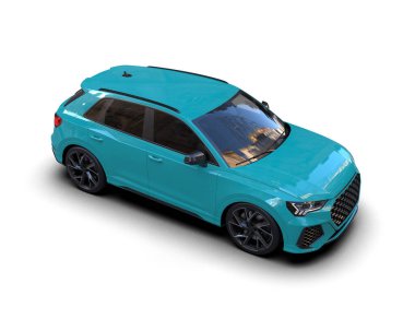 Mavi spor araba. Aile arabası. izole edilmiş beyaz arkaplan