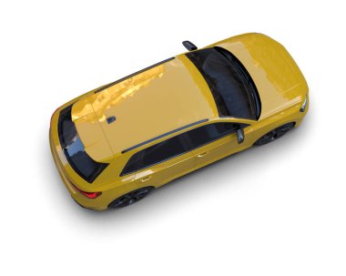 Sarı spor araba üst görünümü beyaz arkaplanda izole